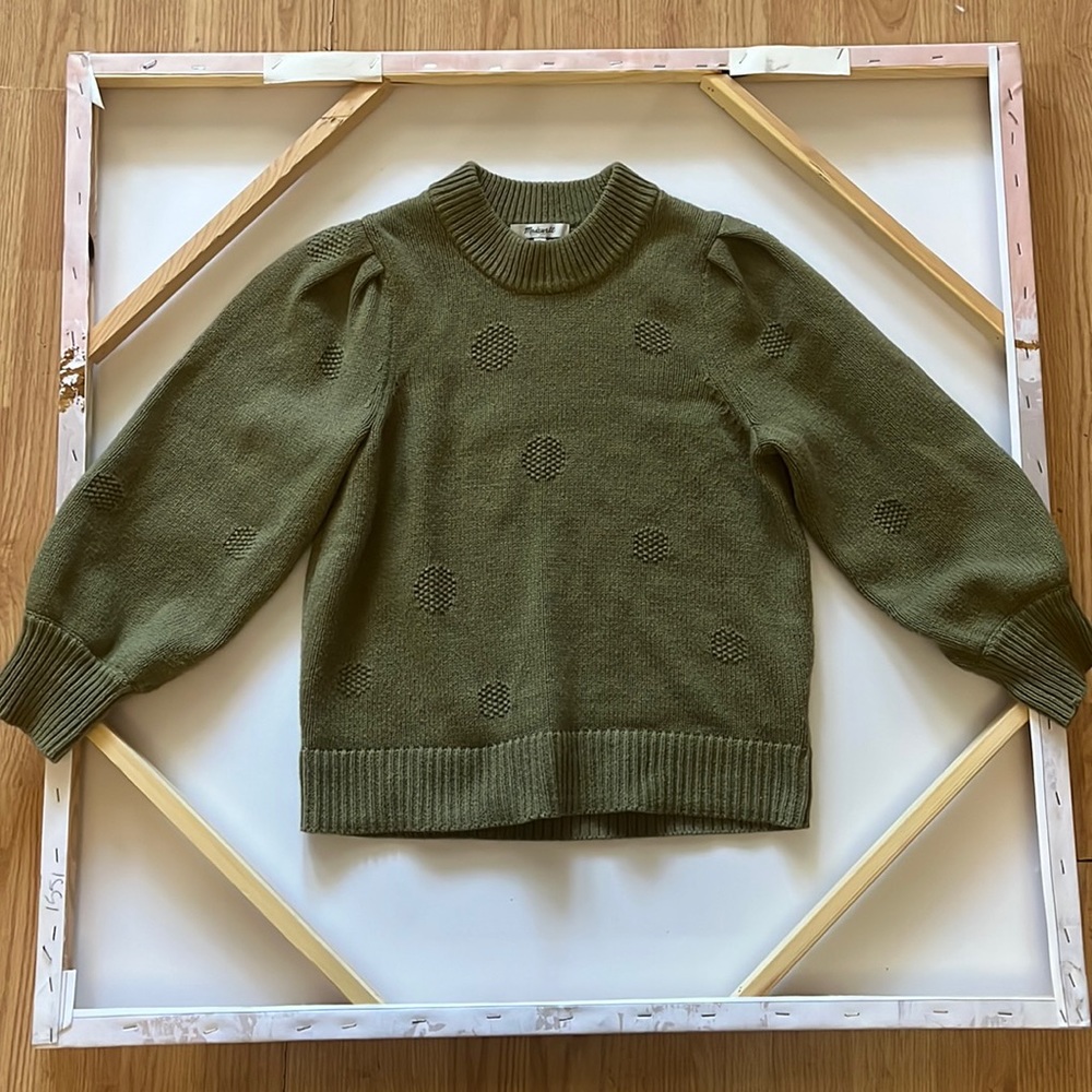 Madewell Green Dotted Puff Sleeve Sweater